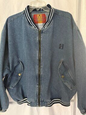 Vintage SERGIO VALENTE DENIM BOMBER varsity Jacket. Size large. Mens